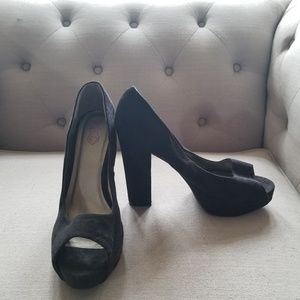 Black Faux Suede Heels